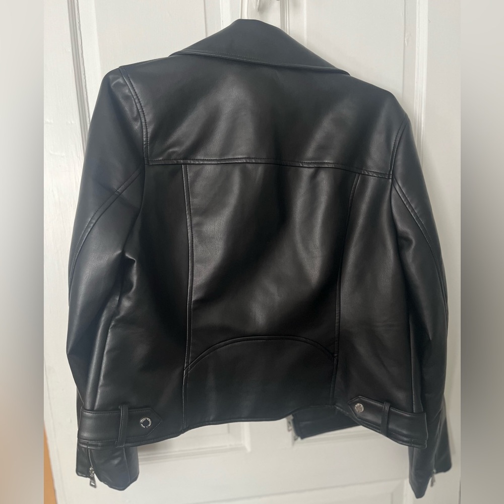 Karl Lagerfeld Paris Faux-Leather Asymmetric Moto Coat - Picture 2 of 3